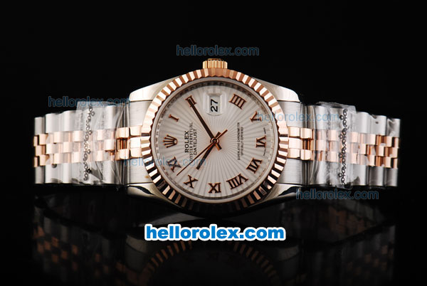 Rolex Datejust Automatic Rose Gold Bezel with Roman Marking and White Dial - Click Image to Close